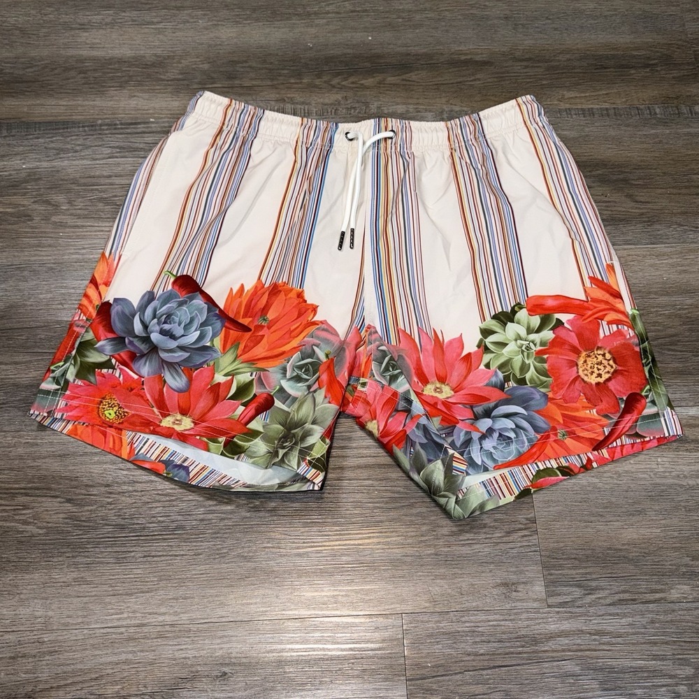 Mavrans Swim Trunks Mens Large Vibrant Floral Succulent Print Drawstring